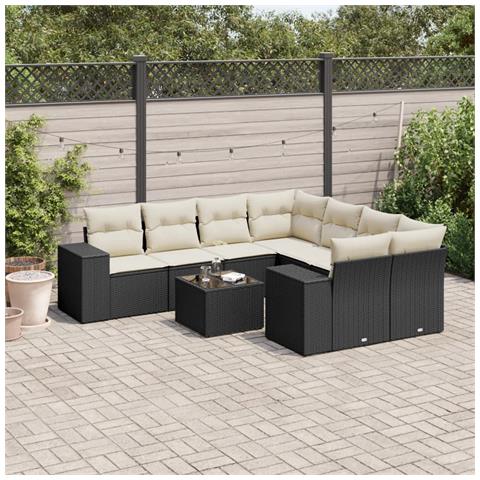 Set Divani da Giardino 9 pz con Cuscini Nero in Polyrattan - Foto 2