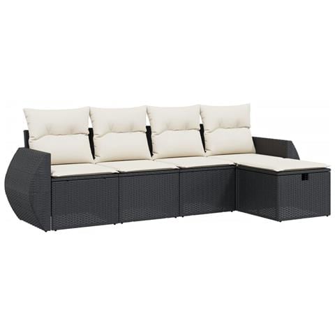 Set Divani da Giardino 5 pz con Cuscini in Polyrattan Nero - Foto 1