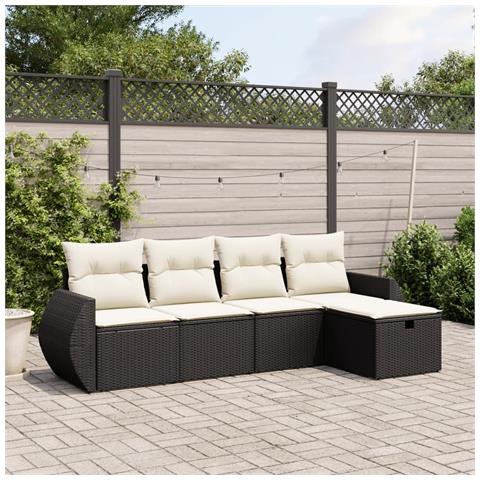 Set Divani da Giardino 5 pz con Cuscini in Polyrattan Nero - Foto 2