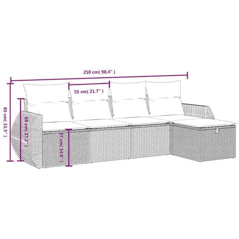 Set Divani da Giardino 5 pz con Cuscini in Polyrattan Nero - Foto 4