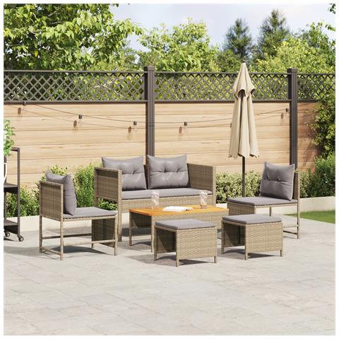 Set Divano Esterno Beige e Grigio Chiaro Rattan, Tessuto Standard - Foto 2