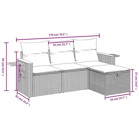 Set Divani da Giardino 4 pz con Cuscini Nero in Polyrattan - Foto 4