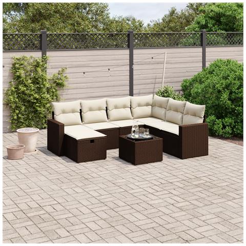 Set Divani da Giardino 8 pz con Cuscini Marrone in Polyrattan - Foto 2