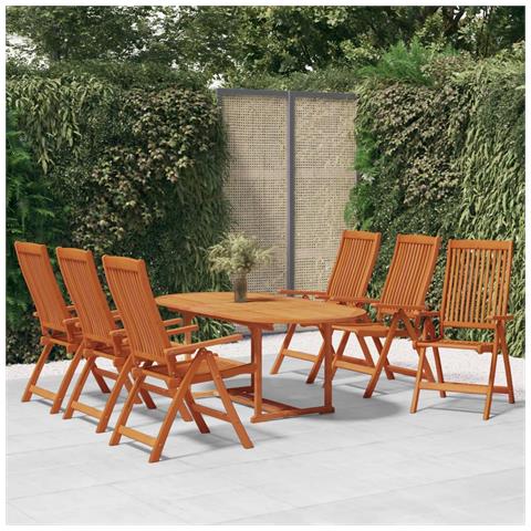 Set da Pranzo per Giardino 7 pz in Legno Massello di Eucalipto - Foto 2