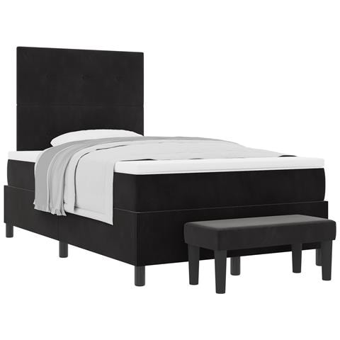 Letto con Rete con Materasso e Panchina Nera 120x200 cm Velluto - Foto 1