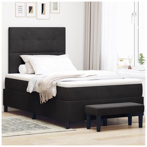Letto con Rete con Materasso e Panchina Nera 120x200 cm Velluto - Foto 2