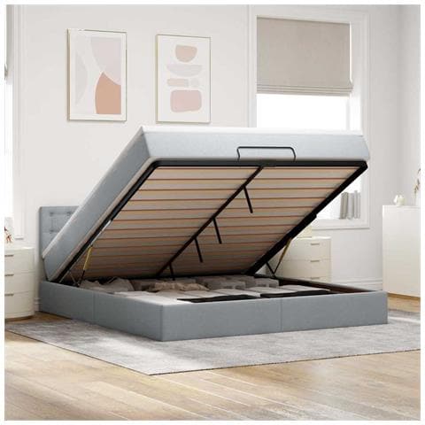 Pouf Letto con Materasso Grigio Chiaro 160x200 cm in Tessuto - Foto 2