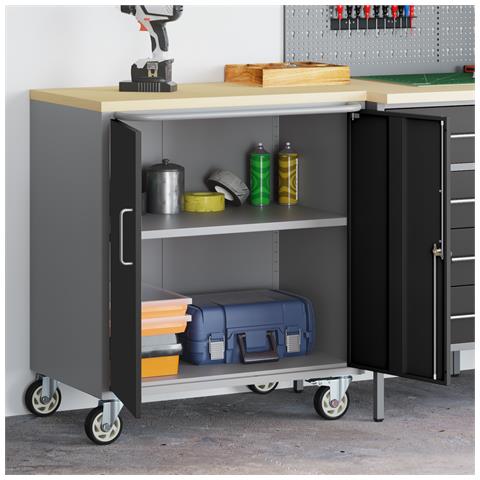 Armadio Portattrezzi  con Ruote e Chiusura Nero 75x45x85 cm Acciaio - Foto 2