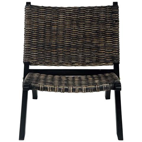 Sedia Relax Nera In Rattan Kubu Naturale E Mogano Massello - Foto 1