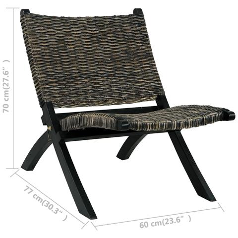 Sedia Relax Nera In Rattan Kubu Naturale E Mogano Massello - Foto 7