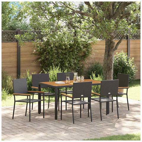 Set da Pranzo per Giardino 7 pcs Nero e Legno 150 x 90 x 75 cm - Foto 2