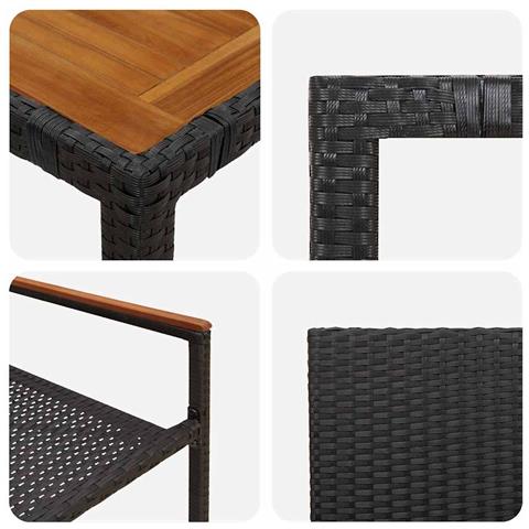 Set da Pranzo per Giardino 7 pcs Nero e Legno 150 x 90 x 75 cm - Foto 9