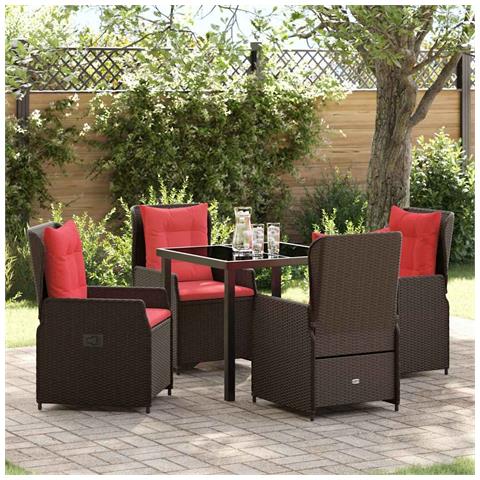 Set da Pranzo per Giardino 5 pcs Marrone Poly Rattan - Foto 2