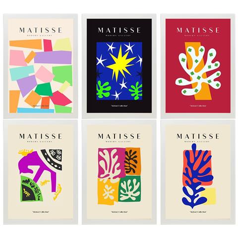 Set Di 6 Stampe Künstlerischen Illustrationen Von Henri Matisse Einladend Sammlung Von Dekorations Gemälden Im Kunstgalerie Stil Weißer Rahmen A3 Cornice Bianca - Foto 1