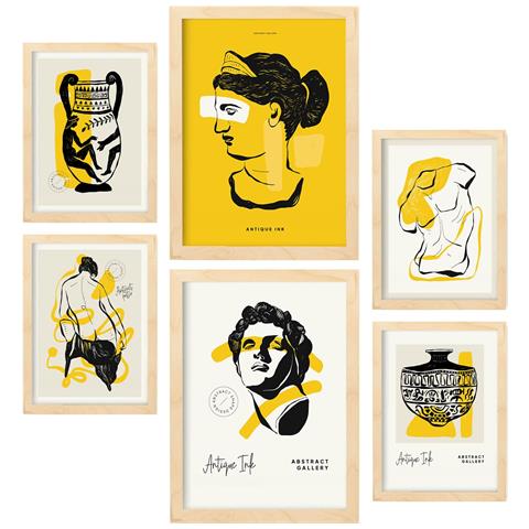 Set Di 6 Stampe Ispirate Alla Mitologia Greca E Alla Sessualità Con Inchiostro Nero Per L'interior Design A3 & A4 Cornice Bianca - Foto 1