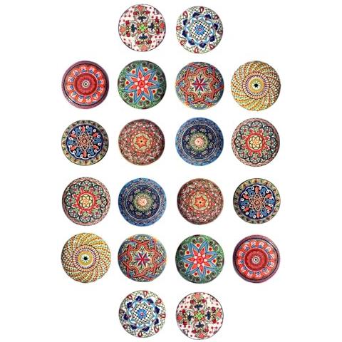 Set Di 20 Pomelli In Ceramica Disegni Floreali Vintage Maniglie Artigianali Per Armadi, Cassetti, Cassettiere E Appendiabiti Diametro 40 Mm - Foto 1