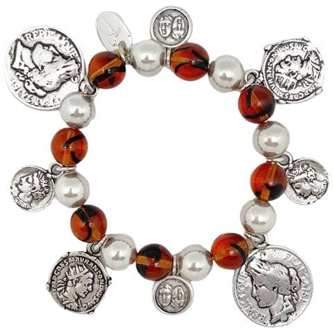 Bracciale Elastico Con Ciondoli In Cristallo Ambrato E Monete - Foto 1