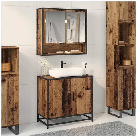Set di mobili per il bagno con lo scaffale 2 pcs Legno vecchio - Foto 2