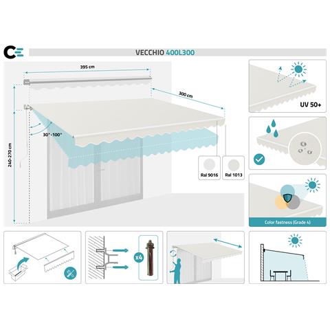 Tenda Da Sole Monoblocco Bianca Vecchio 4m X 3m Tela Beige - Foto 7