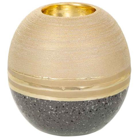 Portacandele In Ceramica Dorata 11,5x11,5x11,5h - Foto 1