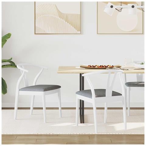 Sedia da pranzo 2 pcs Bianco e Grigio Legno di gomma solido - Foto 2