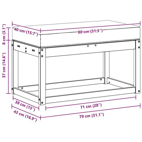 Panca da giardino con cuscino Naturale e Crema 79 x 43 x 37 cm - Foto 7