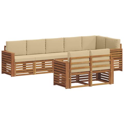 Set divani 8 pcs Naturale e Beige Legno di Acacia Massello - Foto 1