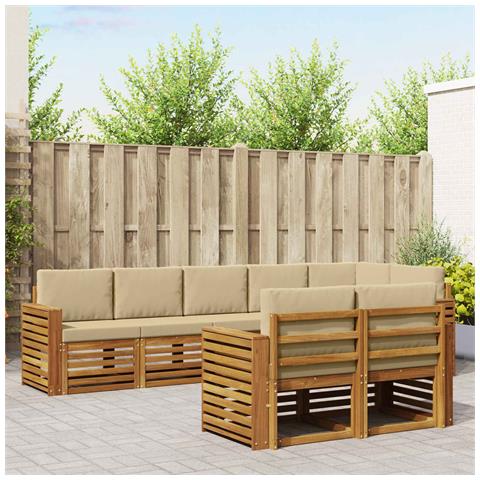 Set divani 8 pcs Naturale e Beige Legno di Acacia Massello - Foto 2