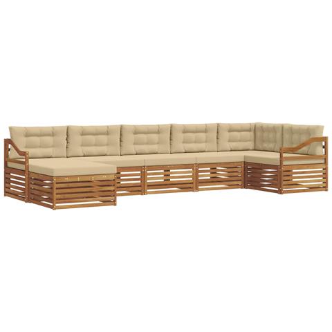 Set divani 7 pcs Naturale e Beige Legno di Acacia Massello - Foto 1