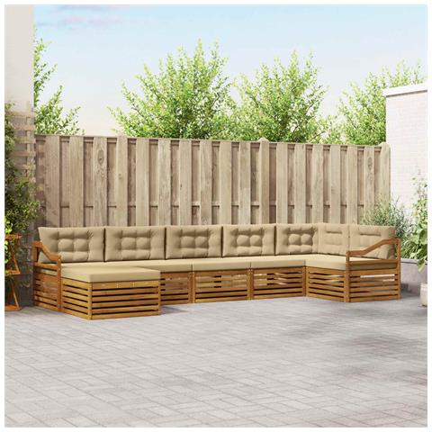 Set divani 7 pcs Naturale e Beige Legno di Acacia Massello - Foto 2