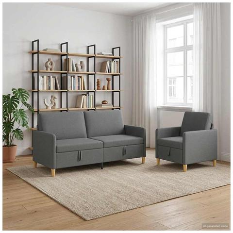 Set di Divani con Storage 2 pcs Grigio Scuro Poliestere - Foto 2