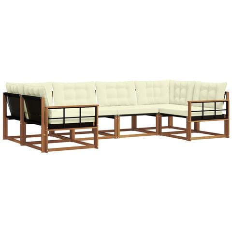 Set di divani da esterno con cuscino 6 pcs Naturale e Crema - Foto 1