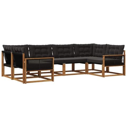 Set di divani da esterno con cuscino 6 pcs Naturale e Nero - Foto 1