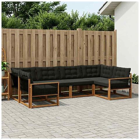 Set di divani da esterno con cuscino 6 pcs Naturale e Nero - Foto 2