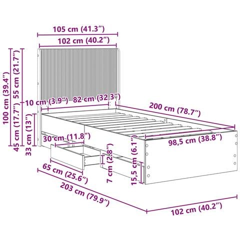Struttura del letto con stoccaggio e testata Nero 100 x 200 cm - Foto 10