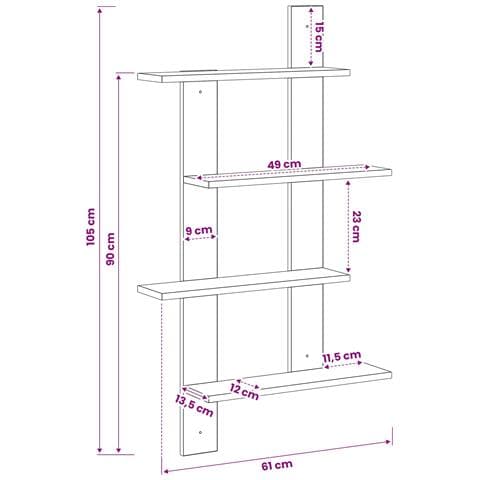 Scaffale da parete Rovere Fumo 61 x 13,5 x 105 cm - Foto 6