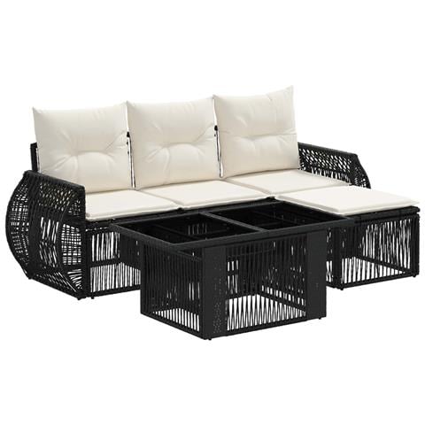 Set Divano da Giardino 5 pz Nero e Bianco Crema polyrattan - Foto 1