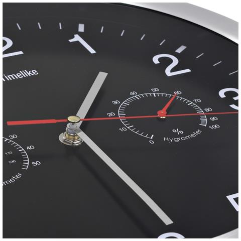 Orologio Da Parete Al Quarzo Igrometro Termometro 30 Cm Nero - Foto 5
