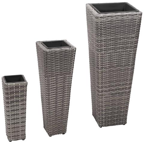 Set Fioriere Da Giardino 3 Pz Polyrattan Grigio - Foto 1