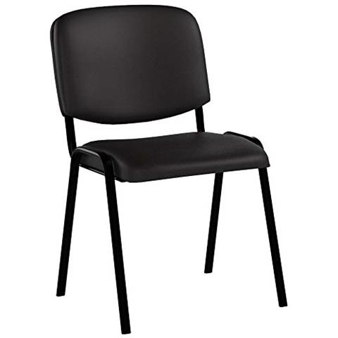 Sedia Visitatore Ken Imbottita | Sedia Attesa Imbottita In Similpelle | Sedia Impilabile Con Portata Max 120 Kg | Sedia Classica Con Telaio In Metallo, 4 Gambe | Sedia Conferenza Grigio - Foto 1