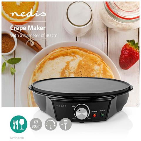 Creperie Elettrica Diametro: 300 Mm | 1200 W | Rivestimento Antiaderente | Impostazione Della Temperatura | Indicatore Luminoso / Spia | Nero | Metallo - Foto 4