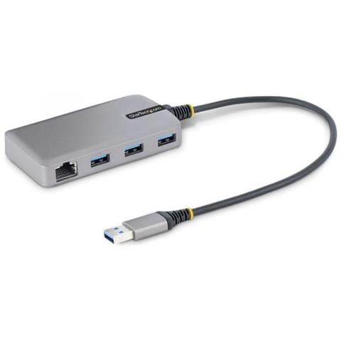 StarTech.com Hub USB a 3 porte con Ethernet - Hub USB 3.0 5Gbps alimentato via bus - Hub splitter USB-A a 3x USB-A portatile per desktop/notebook con ingresso di alimentazione ausiliaria opzionale - Cavo da 30 cm - Foto 1