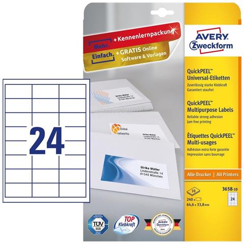 3658-10 etichetta autoadesiva Rettangolo Permanente Bianco 240 pz - Foto 4