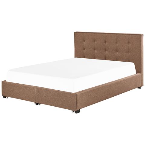 Letto Con Cassetti Contenitori Tessuto La Rochelle 180 X 200 Cm Marrone - Foto 2