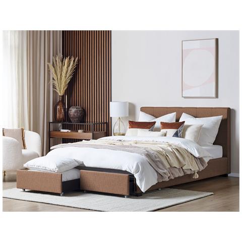 Letto Con Cassetti Contenitori Tessuto La Rochelle 180 X 200 Cm Marrone - Foto 1