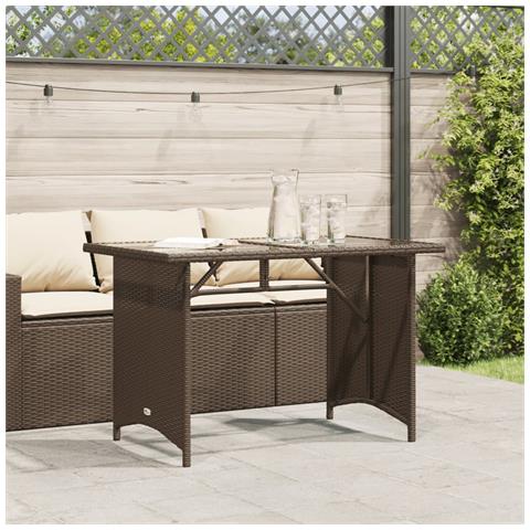 Tavolo Giardino Piano In Vetro Marrone 110x68x70 Cm Polyrattan - Foto 3