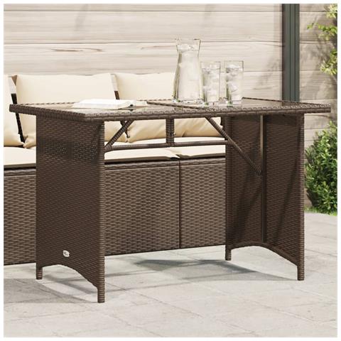 Tavolo Giardino Piano In Vetro Marrone 110x68x70 Cm Polyrattan - Foto 1