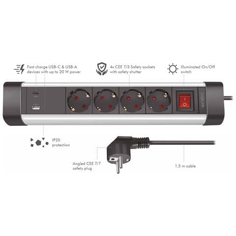 Presa Multipla A 4 Vie Con Presa Usb-c Pd E Usb-a Qc Per La Ricarica Veloce - Foto 2
