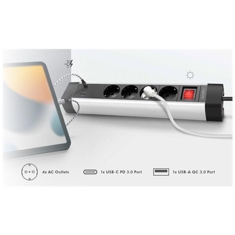 Presa Multipla A 4 Vie Con Presa Usb-c Pd E Usb-a Qc Per La Ricarica Veloce - Foto 3