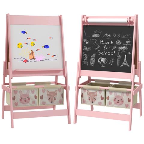 Lavagna Per Bambini Con Cavalletto 3 In 1 E 2 Contenitori, Età 3-8 Anni, 54x46.5x93cm, Rosa - Foto 1